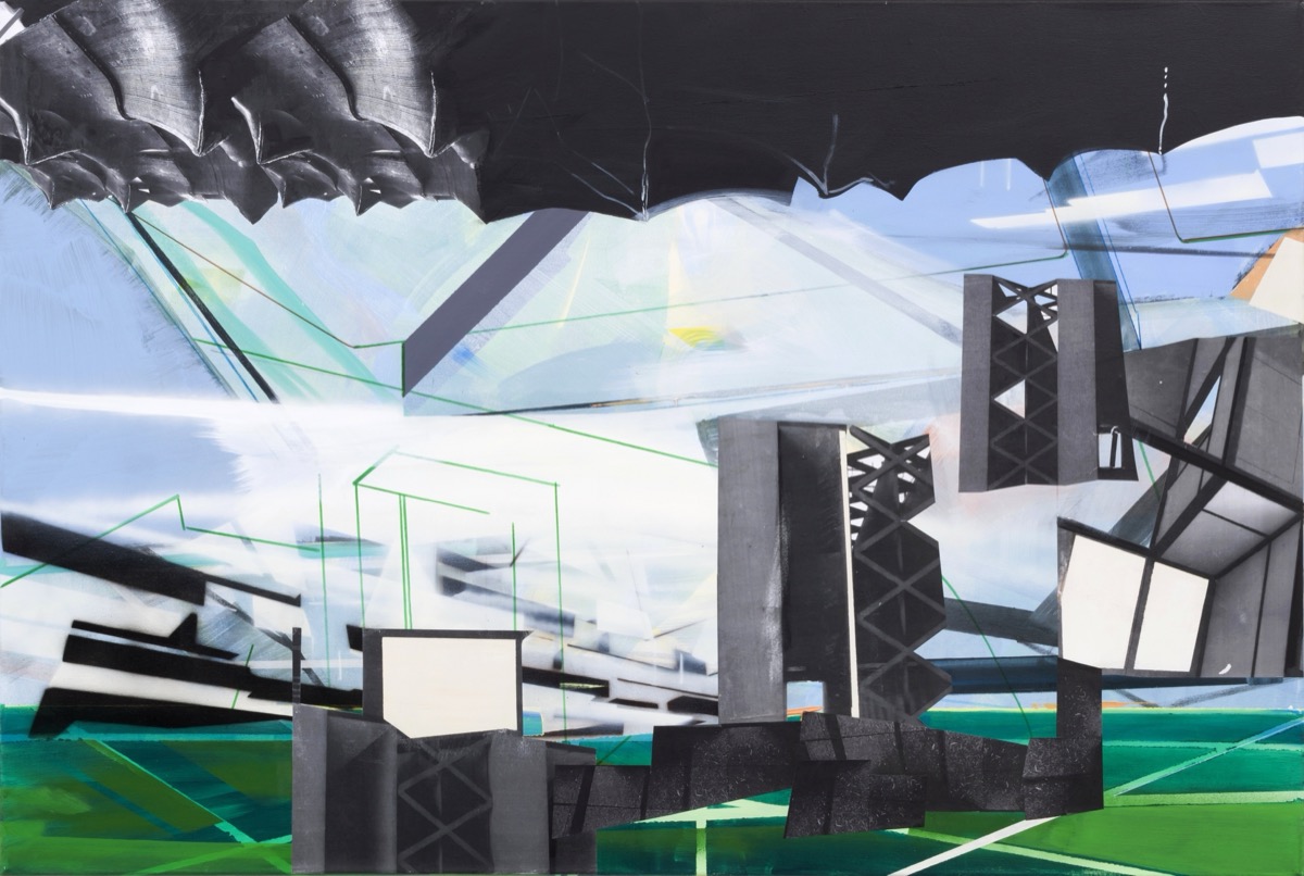 Gravitation (Floating 1), 100 x 150 cm, Acryl, Papier, Lack auf Leinwand, 2014